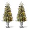 Set of 2 4ft/5ft Pre-Lit Pine Artificial Christmas Porch Tree with Warm White Lights and Red Berries